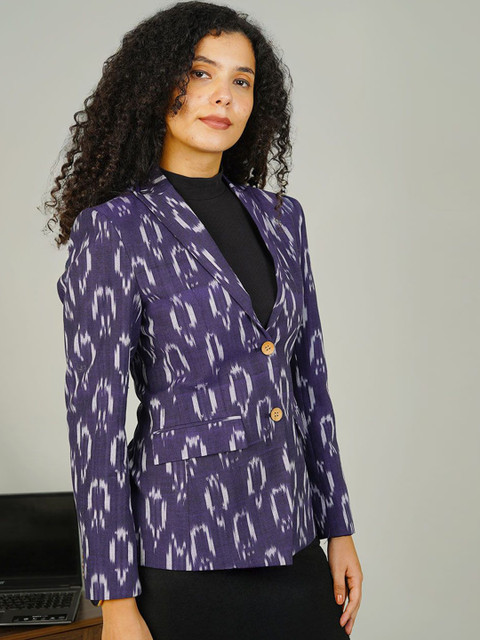 INDOPHILIA Ikat Printed Cotton Single-Breasted Blazer - Image 3