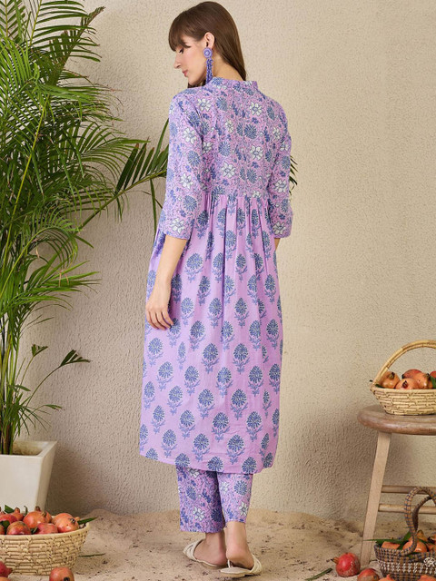 Indo Era Printed V-Neck Pure Cotton Kurta & Trousers - Image 5