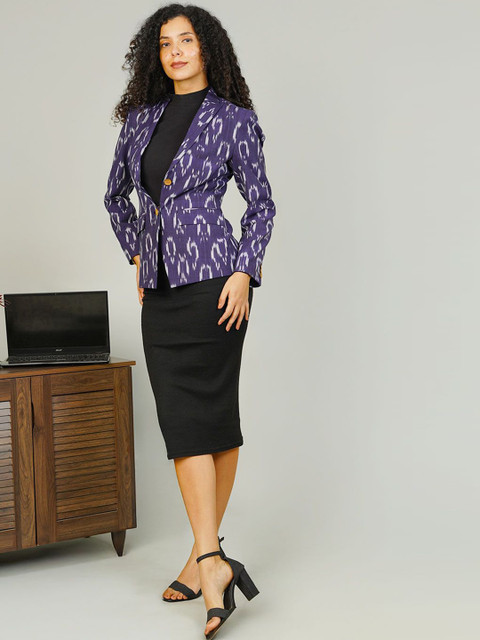 INDOPHILIA Ikat Printed Cotton Single-Breasted Blazer - Image 6