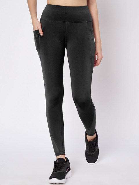 Mehrang Women High-Rise Gym Tights With Mesh Insert & Side Pockets
