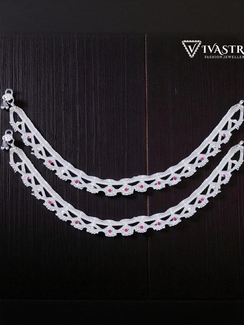 VIVASTRI Set of 2 Rhodium Plated Anklets