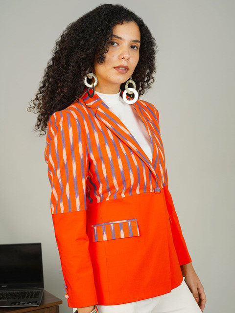 INDOPHILIA Printed Notched Lapel Cotton Slim Fit Single-Breasted Blazer - Image 3