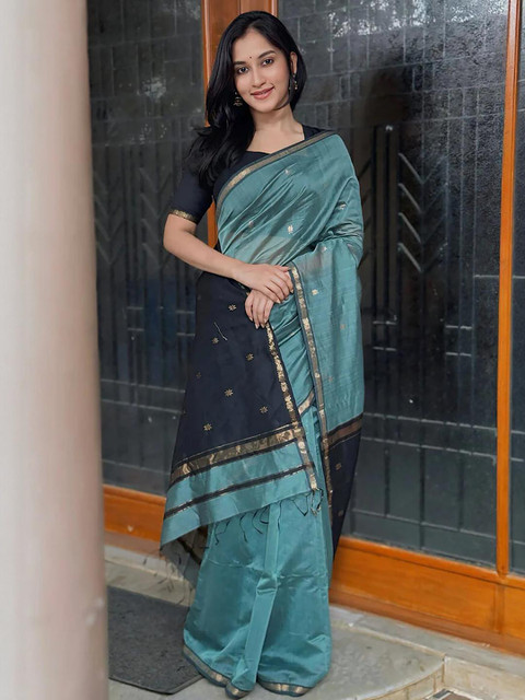 Woven Blue Designer Banarasi Cotton Saree