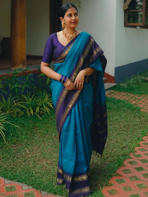 PHEASANT Zari Kanjeevaram Saree With Unstitched Blouse - Image 2