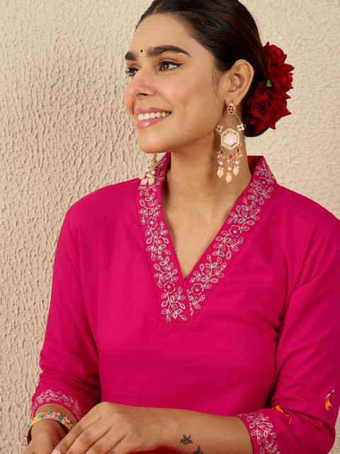 Indo Era Women Ethnic Motifs Embroidered Regular Sequinned Straight Kurta with Trousers