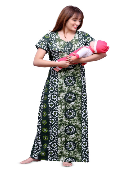 ANKONA Floral Printed Short Sleeves Pure Cotton Maxi Maternity Nightdress