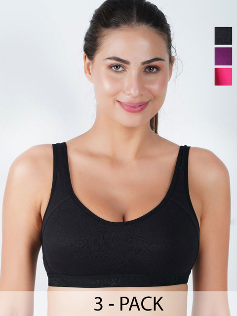 B-SOFT Pack Of 3 Non-Padded Seamless Full Coverage Cotton Sports Bras