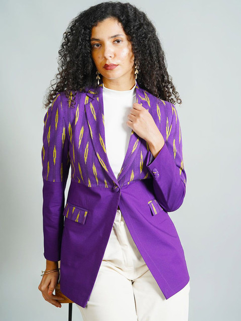 INDOPHILIA Ikat Printed Cotton Single-Breasted Blazer