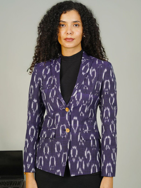INDOPHILIA Ikat Printed Cotton Single-Breasted Blazer