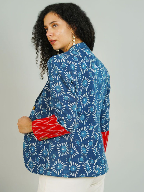 INDOPHILIA Women Printed Notched Lapel Cotton Single-Breasted Blazer - Image 5