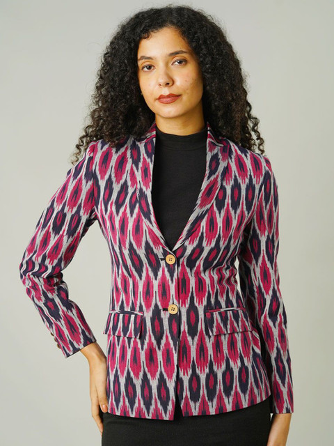 INDOPHILIA Ikat Printed Cotton Single-Breasted Blazer