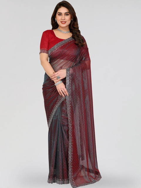 STYLETONE Embellished Sequinned Poly Georgette Heavy Work Saree