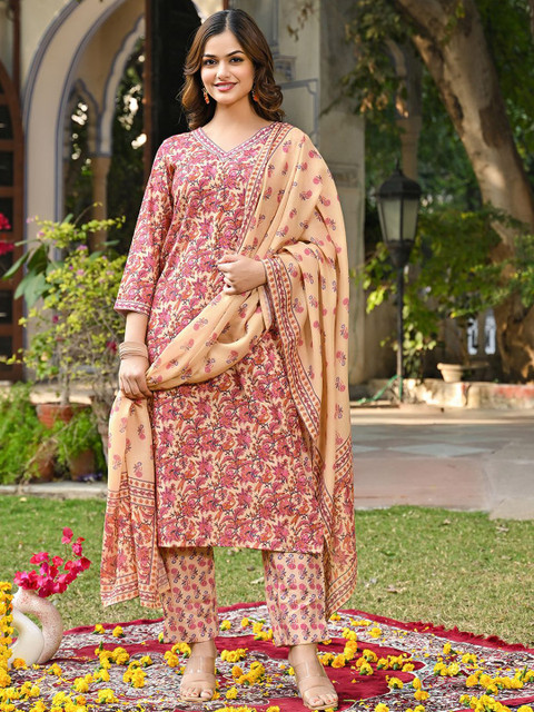 KALINI Women Floral Printed Regular Kurta with Trousers & With Dupatta - Image 4