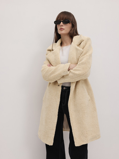 The Roadster Life Co. Notched Lapel Collar Single Breasted Longline Sherpa Overcoat