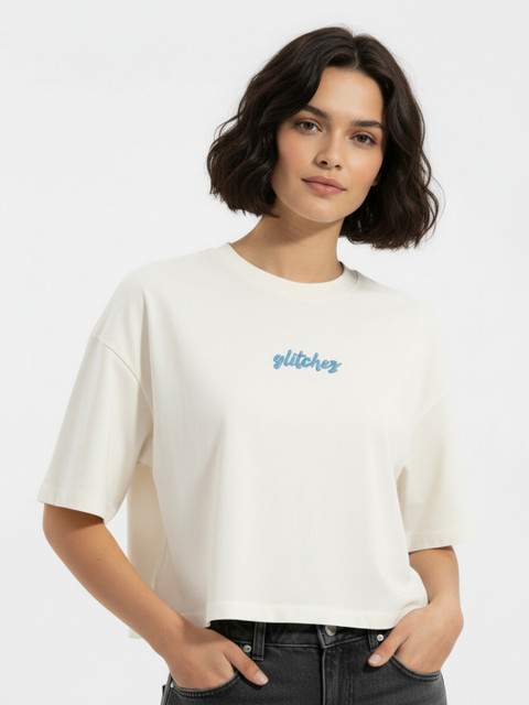 glitchez Printed Boxy Crop T-shirt