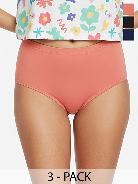 FiveFlag Pack Of 3 Combed Cotton Mid-Rise Hipster Briefs