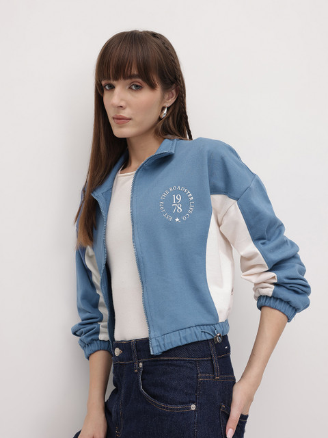 The Roadster Life Co. Colourblocked Crop Sweatshirt with Toggled Hem