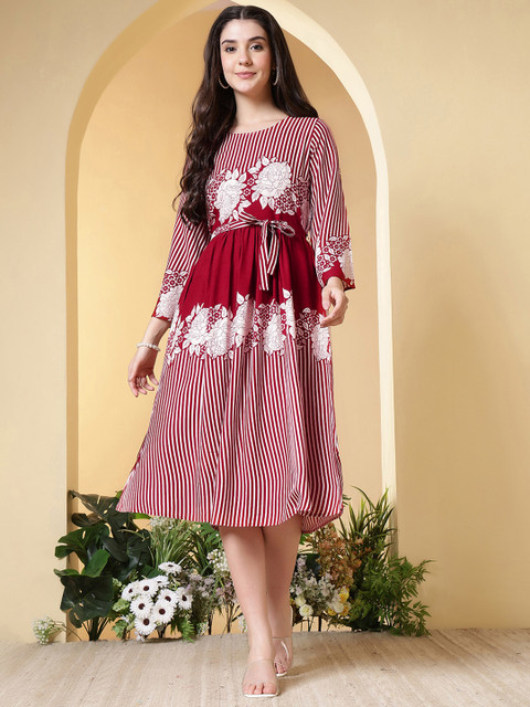 AMOUS Print Flared Sleeve Fit & Flare Dress