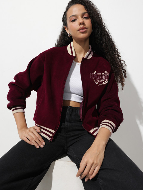 The Roadster Life Co. Typography Embroidered Varsity Jacket