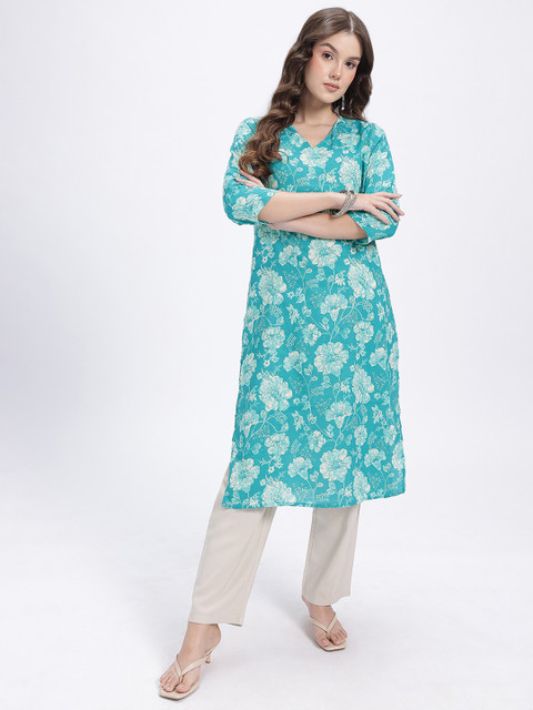 Anouk Rustic Floral Printed V-Neck Straight Kurta