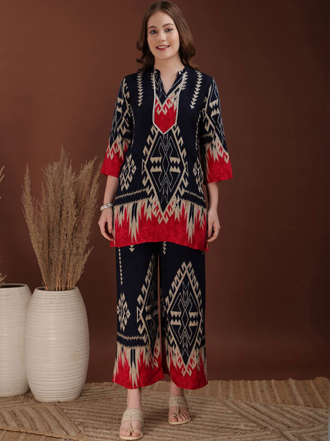 CORSICA Printed Mandarin Collar Tunic & Palazzos Co-Ords