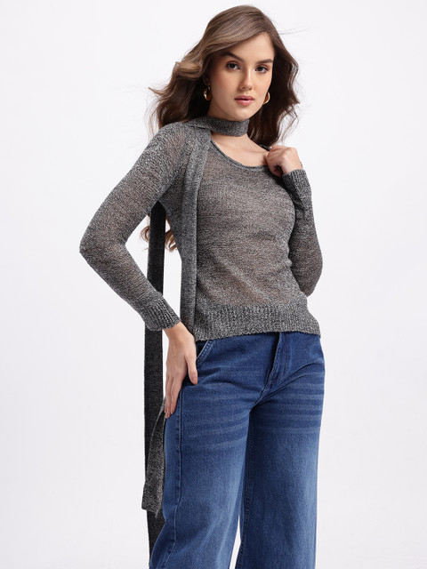 glitchez Acrylic Sheer Pullover with Scarf