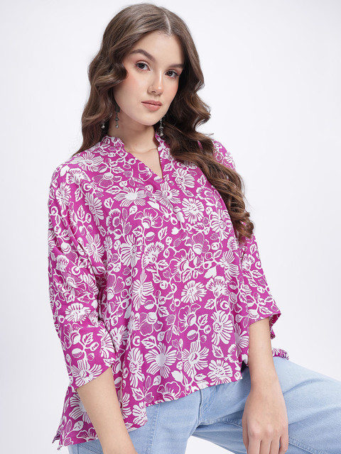 Floral Printed V-Neck Boxy Top