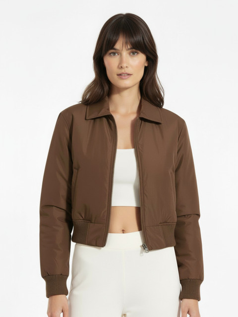 glitchez Spread Collar Crop Relaxed Fit Bomber Jacket