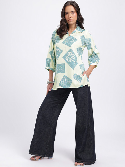 Anouk Rustic Printed Lace Inserts Flared Sleeves Kurti Top