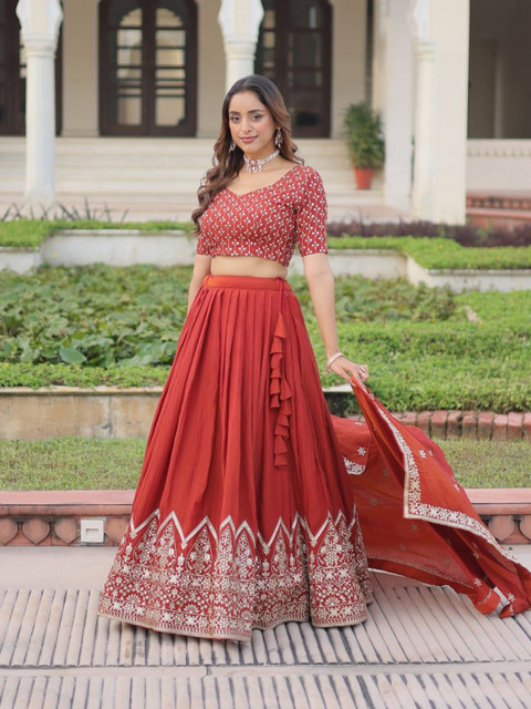 Livewear Embellished Semi-Stitched Lehenga & Blouse With Dupatta