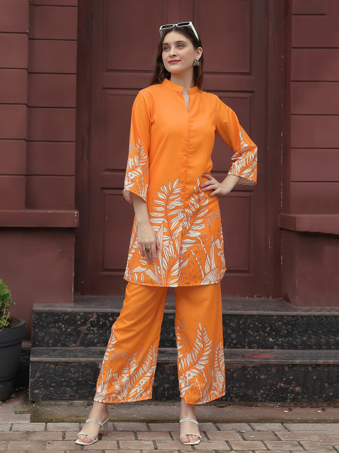 SHOPLANCE Printed Mandarin Collar Tunic & Palazzos Co-Ords