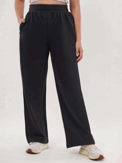 GlamZei Women's Black Solid Soft Stretch Everyday Wear Cotton Straight-Fit Trousers