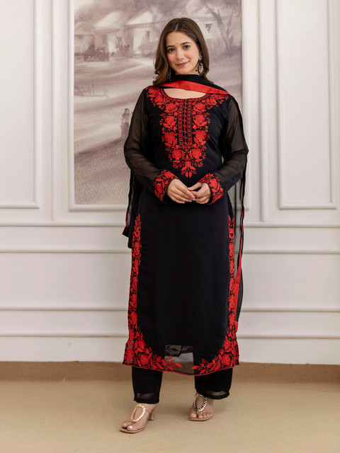 Pantos Women Floral Embroidered Regular Thread Work Kurta with Trousers & With Dupatta
