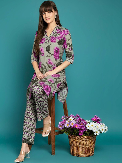 GLSGM Printed Pure Cotton Tunic With Trousers Co-Ords