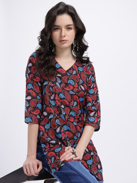 Anouk Rustic Paisley Printed V-Neck Kurti