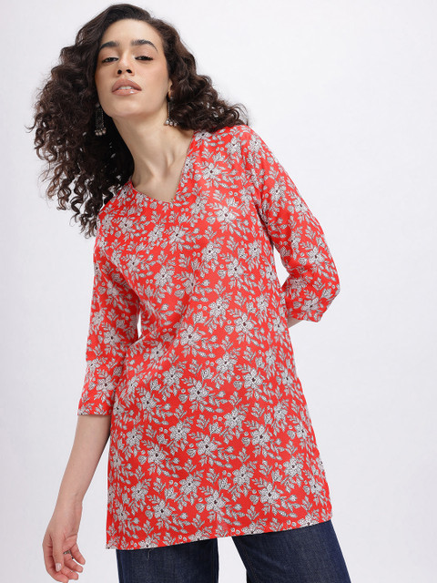 Anouk Rustic Floral Printed V-Neck Straight Kurti