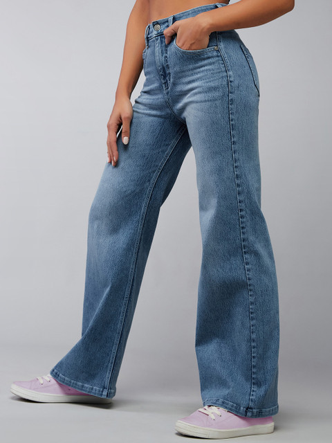 DOLCE CRUDO Wide-Leg High Rise Clean Look Regular Length Stretchable Shaping Denim Jeans
