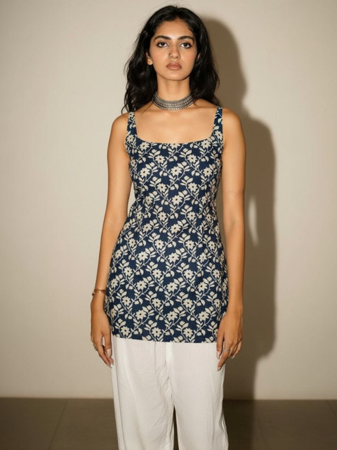 Anouk Rustic Botanical Printed Square Neck Pure Cotton Kurti