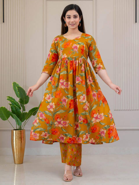 Henal Women Floral Printed Empire Pure Cotton Maternity Kurta With Palazzo