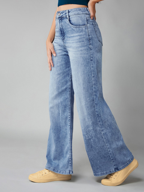DOLCE CRUDO Women's Wide-Leg High-Rise Clean-Look Stretchable Shaping Denim Jeans