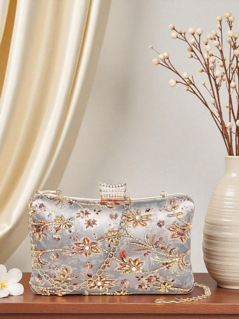 VRPS Handicrafts Embroidered Embellished Box Clutch