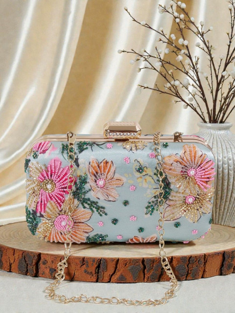 VRPS Handicrafts Embroidered Embellished Box Clutch