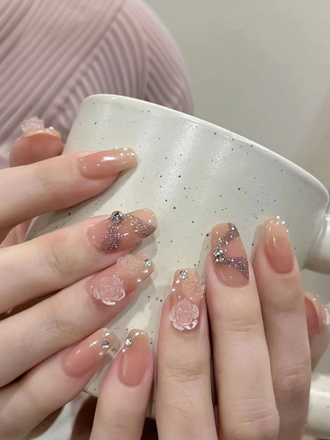 STYFY Set Of 24 Reusable Press On Artificial Nails With Glue & Manicure Kit -Floral Frill