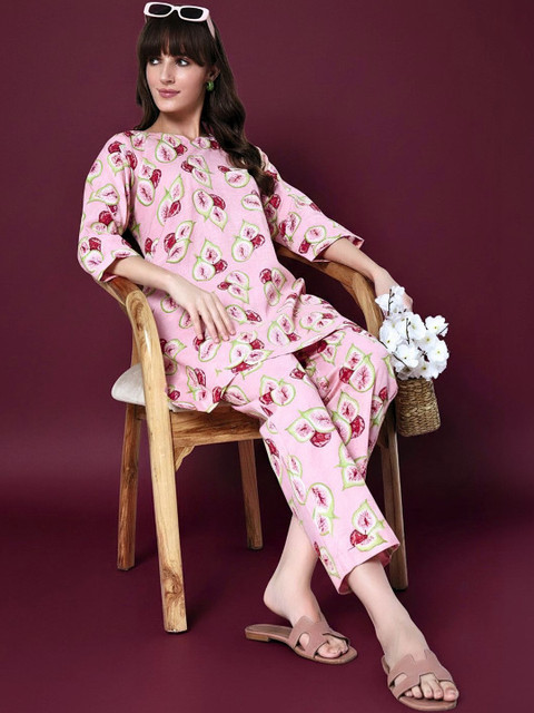 GLSGM Printed Pure Cotton Tunic With Trousers Co-Ords