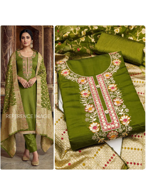 HMP Fashion Embroidered Pure Silk Unstitched Dress Material