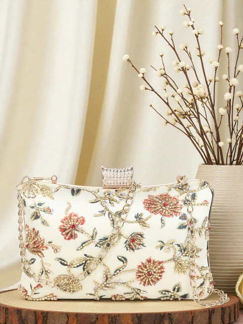 VRPS Handicrafts Embroidered Embellished Box Clutch