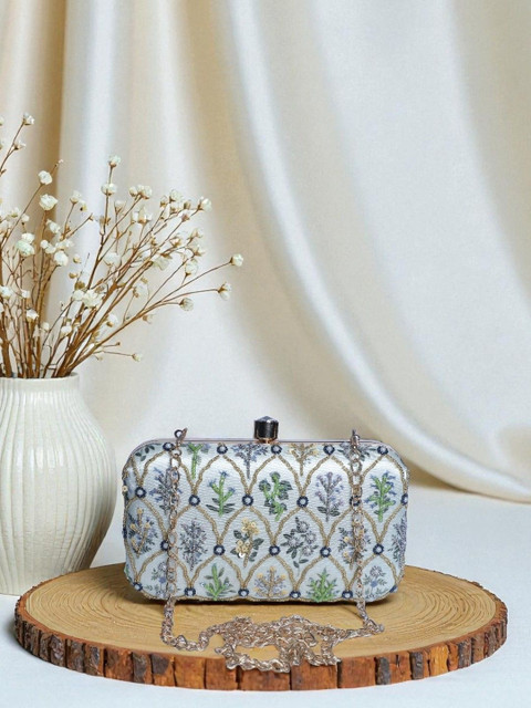 VRPS Handicrafts Embroidered Embellished Box Clutch