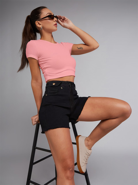 DOLCE CRUDO Women High-Rise Denim Shorts