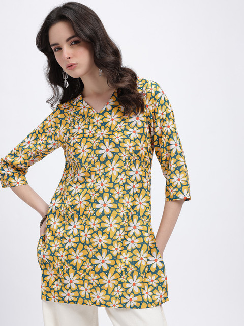Anouk Rustic Floral Printed V-Neck Straight Kurti