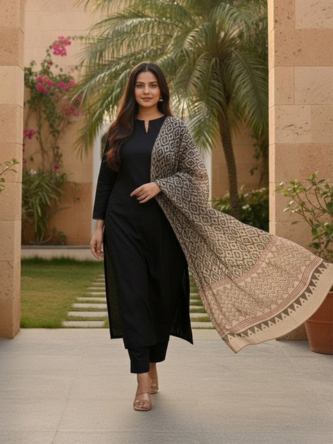 Aaghnya Women V-Neck Regular Anarkali Kurta with Palazzos & With Dupatta